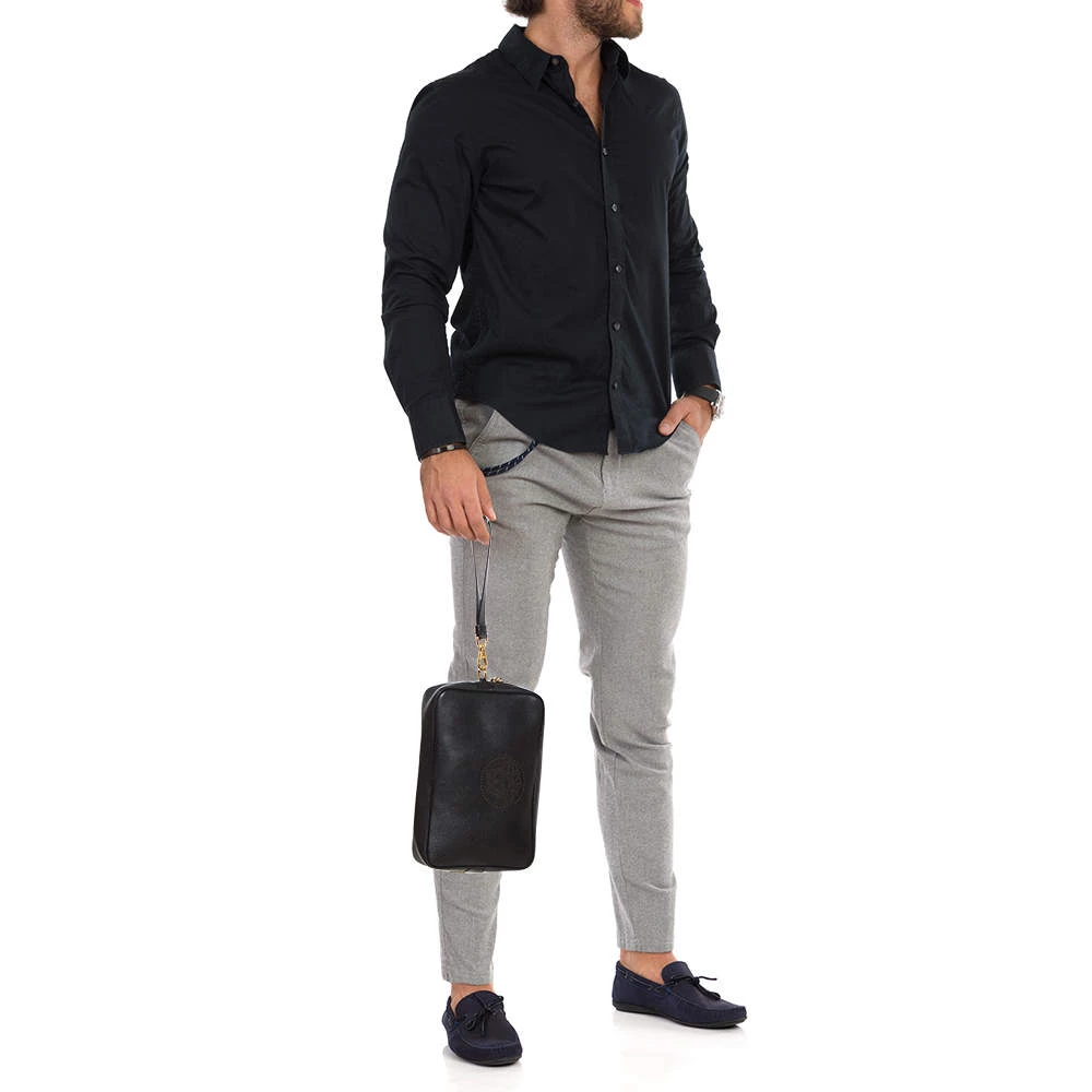 Versace Black Leather Perforated Medusa Wristlet Clutch For Men - Image 2