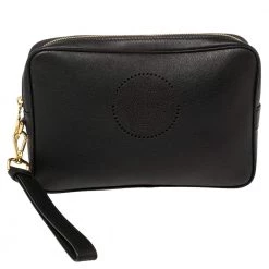 Versace Black Leather Perforated Medusa Wristlet Clutch For Men