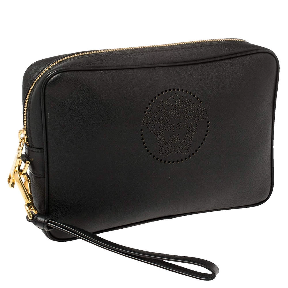 Versace Black Leather Perforated Medusa Wristlet Clutch For Men - Image 3
