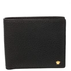 Versace Black Leather Medusa Bifold Wallet For Men