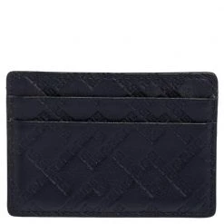 Versace Navy Blue Embossed Signature Leather Card Holder For Men