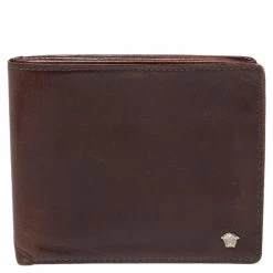 Versace Brown Leather Medusa Bifold Wallet For Men