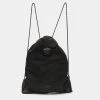 Versace Black Nylon And Leather La Medusa Drawstring Backpack For Men