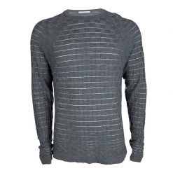 Versace Collection Grey Geometric Pattern Crew Neck Sweater XL For Men