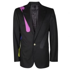 Versace Black Cotton Paint Stripe Detail Tailor Made Blazer XXL For Men