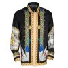 Versace Black Native American Printed Silk Long Sleeve Shirt XXL For Men