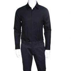 Versace Black Cotton Jacquard Long Sleeve Slim Fit Shirt L For Men