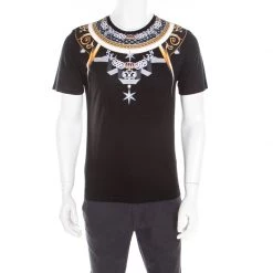 Versace Collection Black Bejeweled Baroque Printed Crew Neck T- Shirt M For Men
