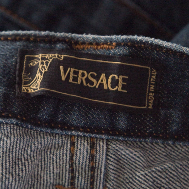 Versace Indigo Washed Denim Distressed Effect Tapered Jeans XL For Men - Image 5