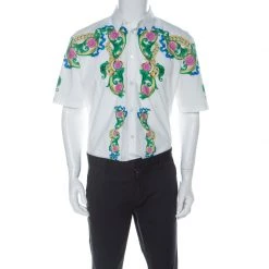 Versace White Cotton Miami Print Short Sleeve Shirt L For Men