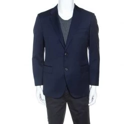 Versace Navy Blue Wool Blazer M For Men