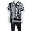 Versace Monochrome Optical Illusion Print Cotton V-Neck T-Shirt L For Men