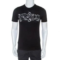 Versace Black Cotton Logo Embroidered And Embellished T-Shirt XS For Men