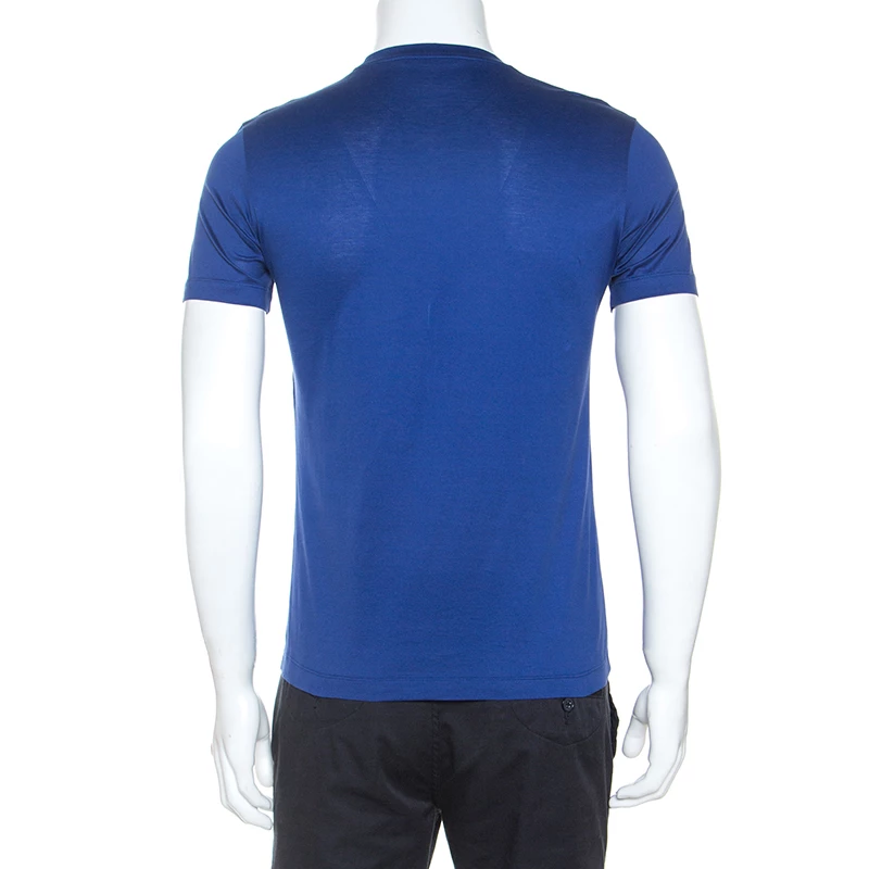 Versace Blue Medusa Motif Embroidered Cotton Short Sleeve T-Shirt S For Men - Image 3