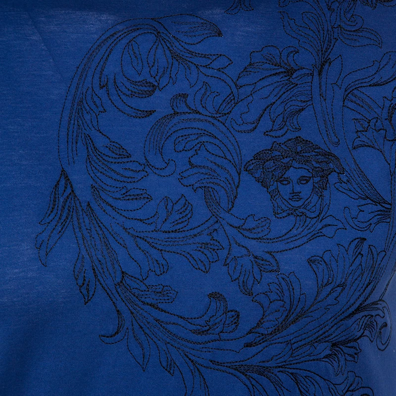 Versace Blue Medusa Motif Embroidered Cotton Short Sleeve T-Shirt S For Men - Image 4