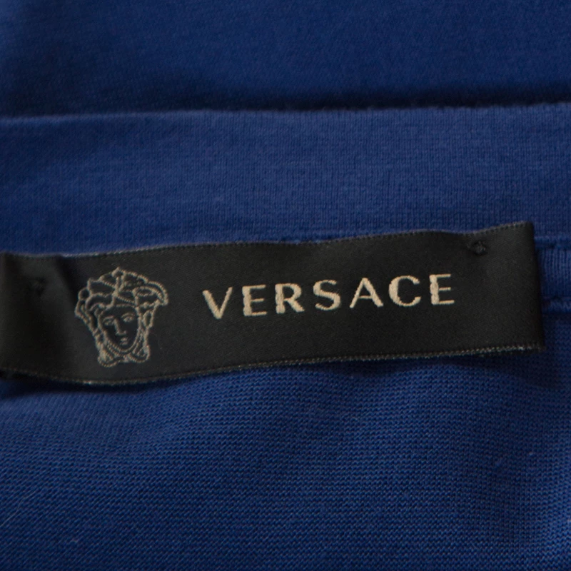 Versace Blue Medusa Motif Embroidered Cotton Short Sleeve T-Shirt S For Men - Image 5