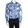 Versace Collection Blue Printed Cotton Button Front Trend Shirt L For Men