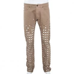Versace Beige Denim Perforated Straight Leg Jeans L For Men