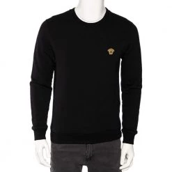 Versace Black Cotton Medusa Embroidered Logo Sweatshirt S For Men