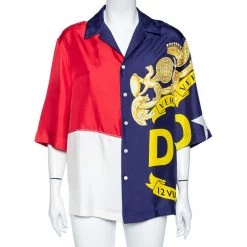 Versace Colorblock Medusa Baroque Print Silk Shirt M For Men