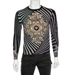 Versace Multicolor Printed Wool & Silk Knit Sweater M For Men