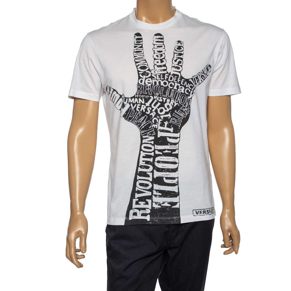 Versace White Printed Cotton Short Sleeve T-Shirt L For Men