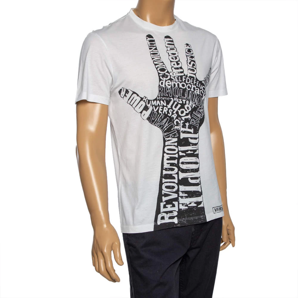 Versace White Printed Cotton Short Sleeve T-Shirt L For Men - Image 2
