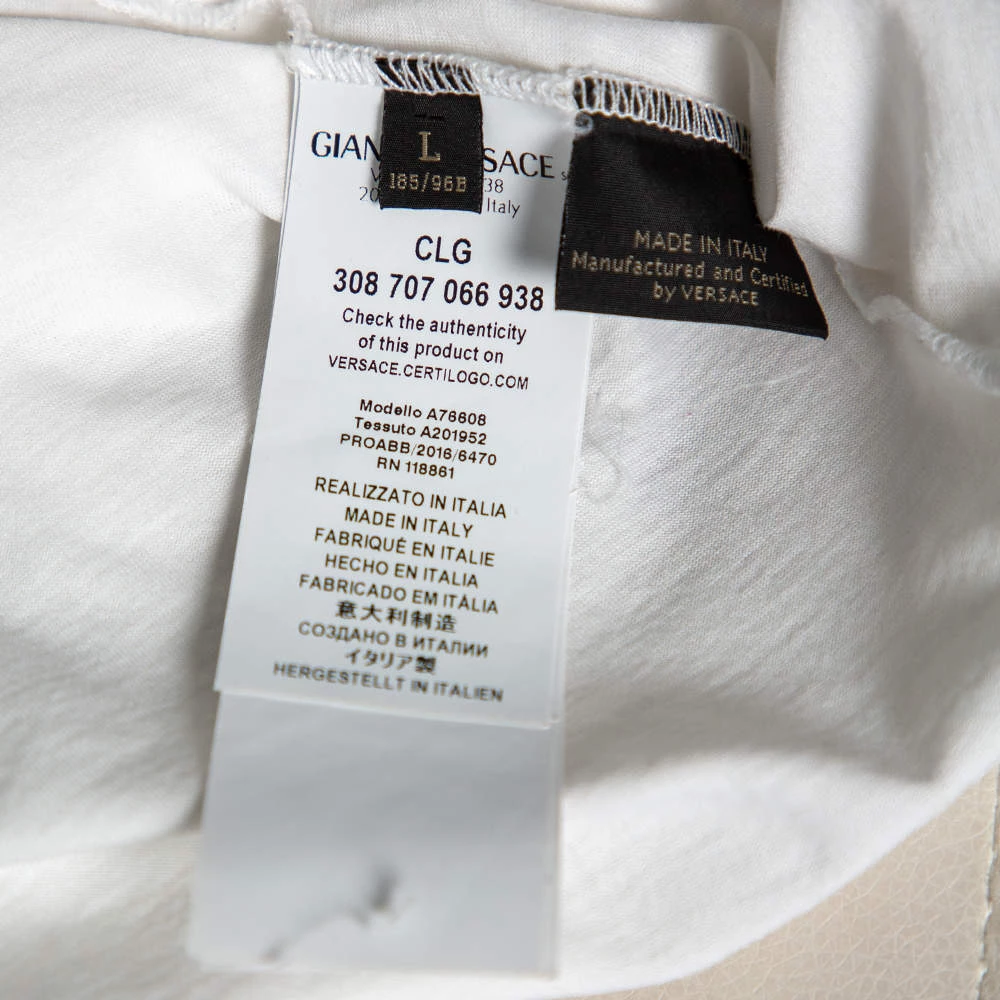 Versace White Printed Cotton Short Sleeve T-Shirt L For Men - Image 5