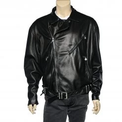 Gianni Versace Black Leather Biker Jacket XXL For Men