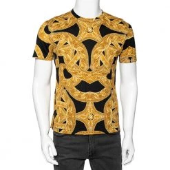 Versace Black & Gold Baroque Printed Cotton T-Shirt For Men