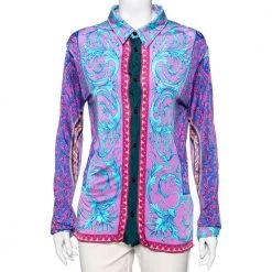 Versace Multicolor Jersey Baroque Print Long Sleeve Shirt XXXS For Men