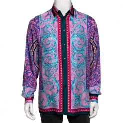 Versace Multicolor Baroque Print Silk Long Sleeve Shirt M For Men