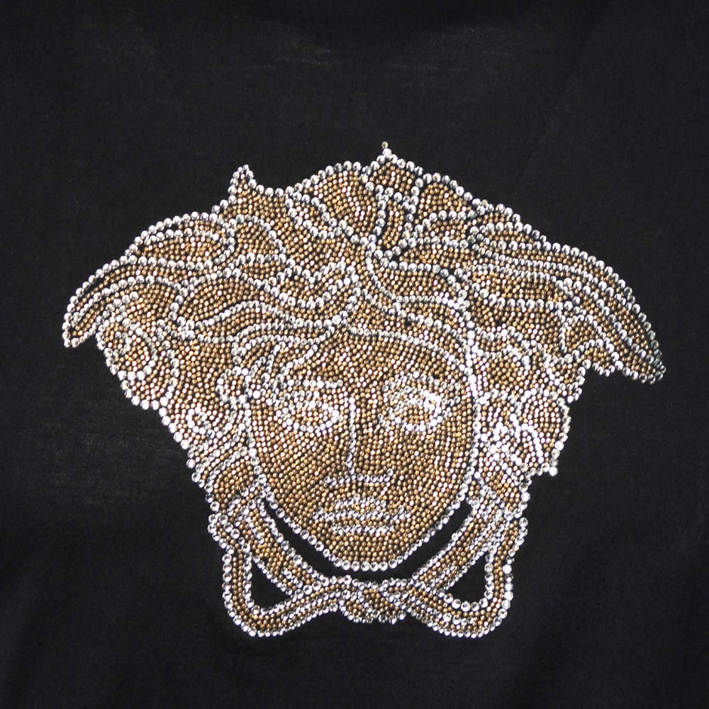 Versace Black Cotton Knit Embellished Medusa Head Detail T-Shirt S For Men - Image 4
