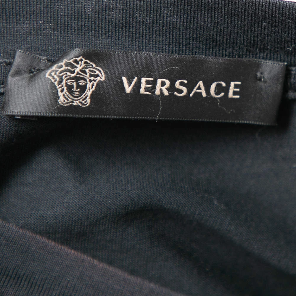 Versace Black Cotton Knit Embellished Medusa Head Detail T-Shirt S For Men - Image 5