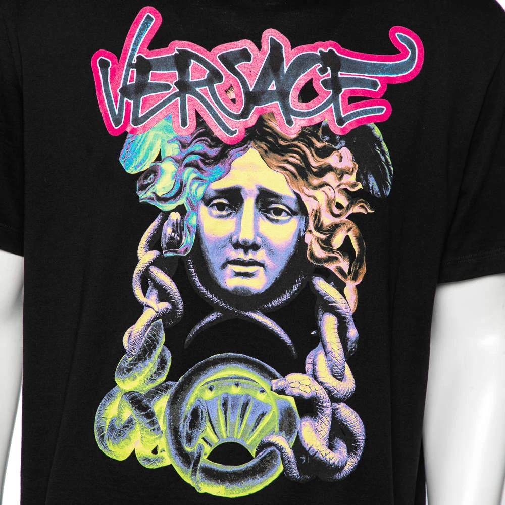 Versace Black Medusa Printed Cotton Short Sleeve T-Shirt L For Men - Image 4