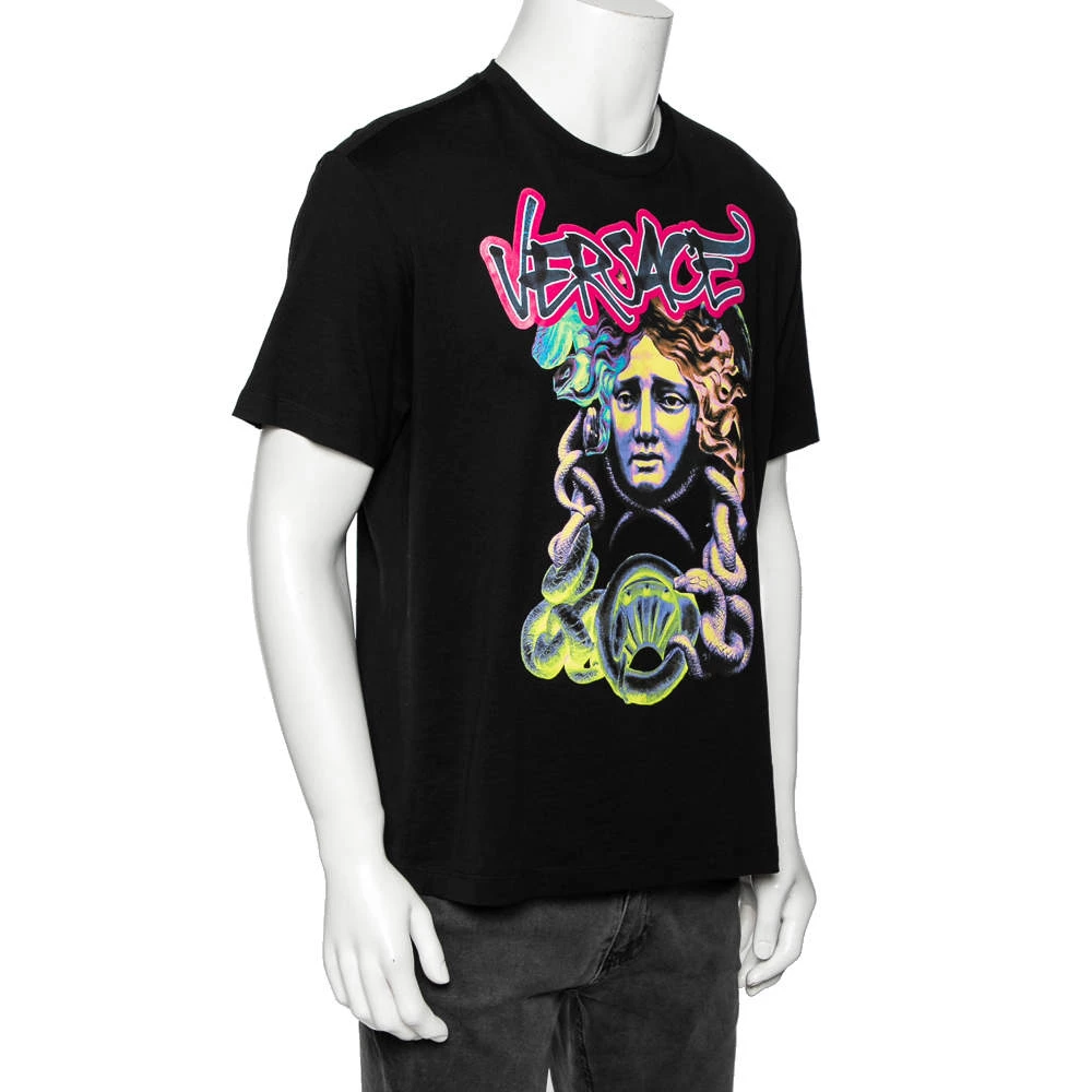 Versace Black Medusa Printed Cotton Short Sleeve T-Shirt L For Men - Image 2