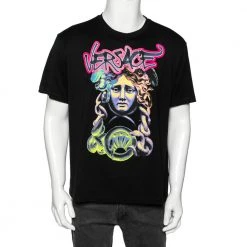 Versace Black Medusa Printed Cotton Short Sleeve T-Shirt L For Men