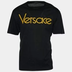 Versace Black Cotton Versace Embroidered Crew Neck T-Shirt L For Men