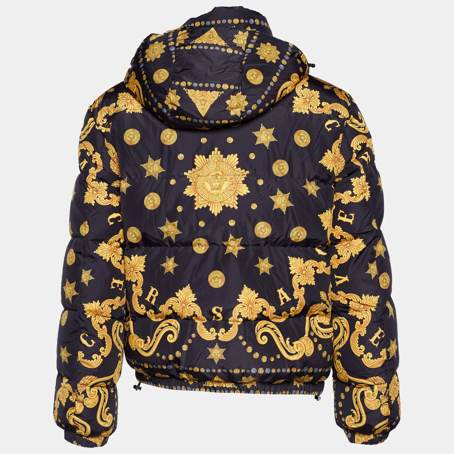 Versace Black & Gold Baroque Print Puffer Down Jacket XL For Men - Image 2