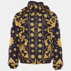 Versace Black & Gold Baroque Print Puffer Down Jacket XL For Men