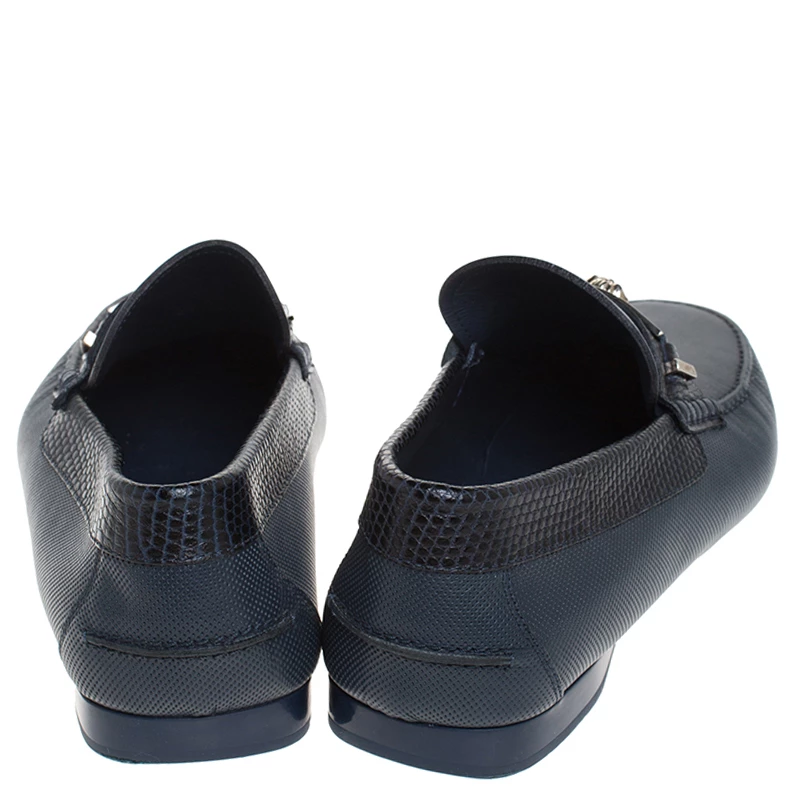 Versace Blue Leather Medusa Detail Slip On Loafers Size 41 For Men - Image 5