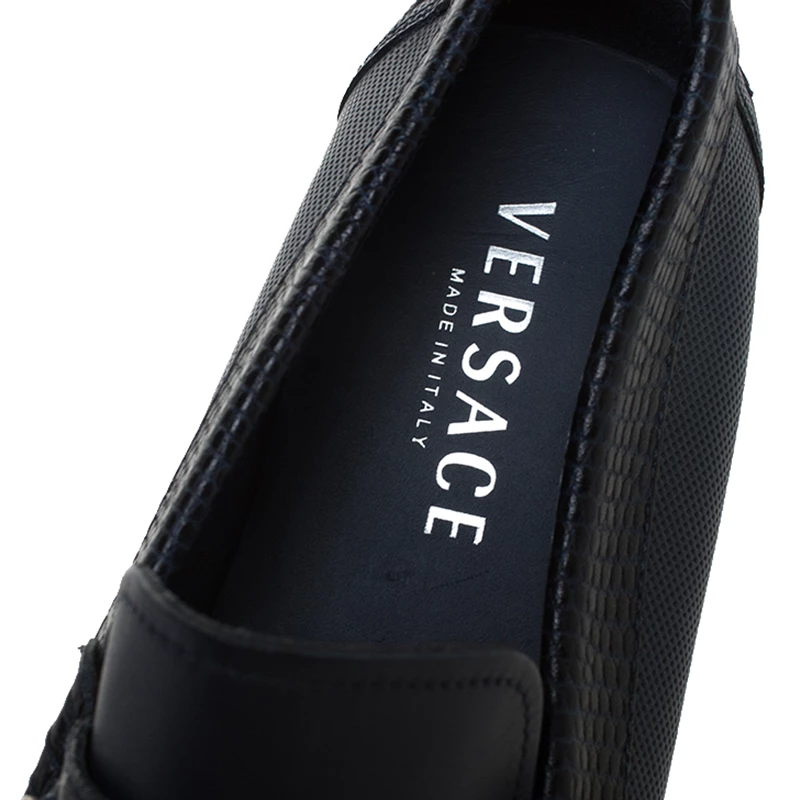 Versace Blue Leather Medusa Detail Slip On Loafers Size 41 For Men - Image 7