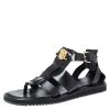 Versace Black Leather Medusa Gladiator Flat Sandals Size 43 For Men