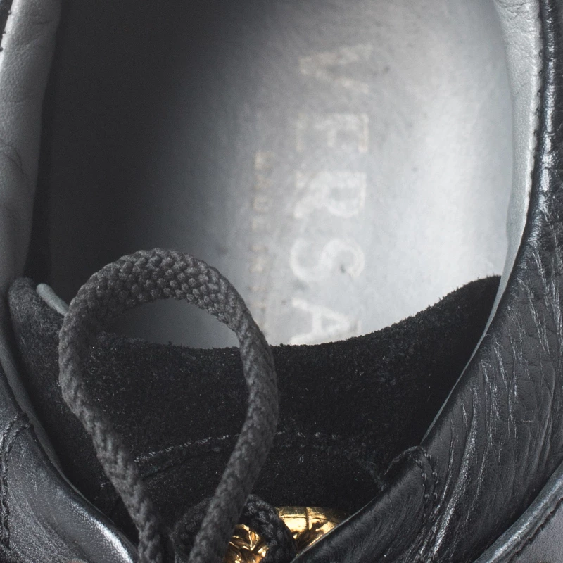 Versace Black Leather Gold Plate Low Top Sneakers Size 42 For Men - Image 7