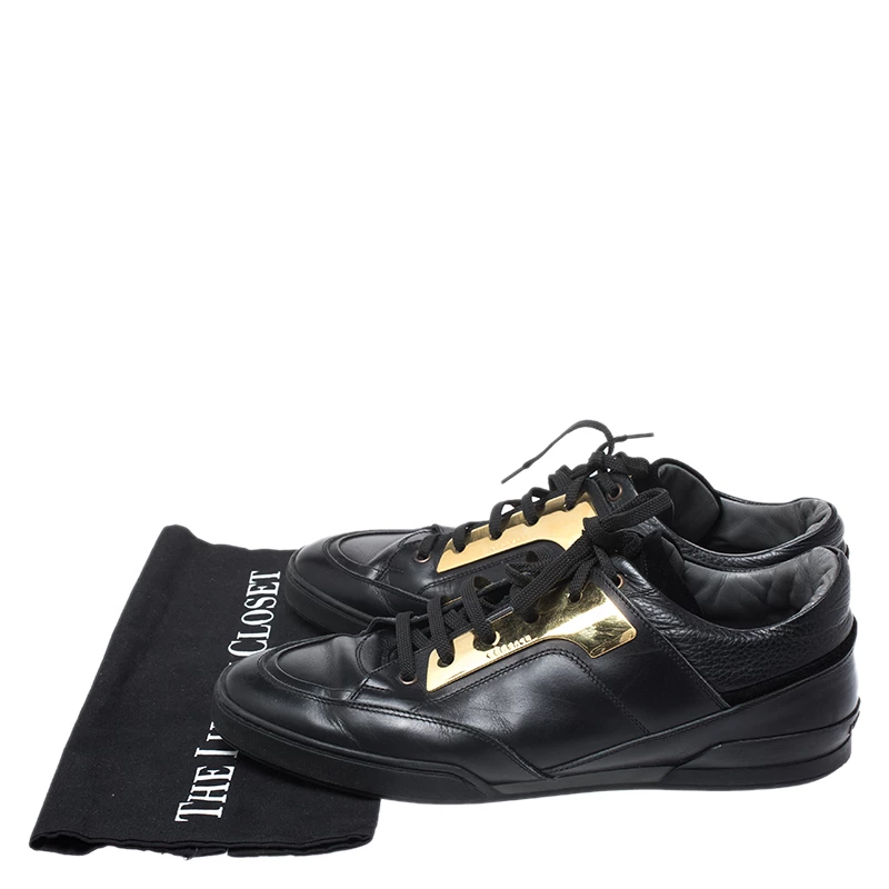 Versace Black Leather Gold Plate Low Top Sneakers Size 42 For Men - Image 8