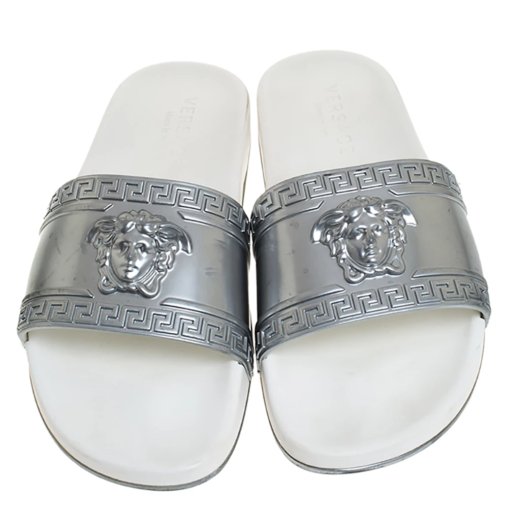 Versace Silver Rubber Medusa Head Slide Sandals Size 43 For Men - Image 3
