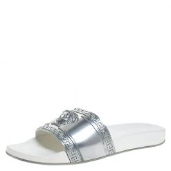 Versace Silver Rubber Medusa Head Slide Sandals Size 43 For Men