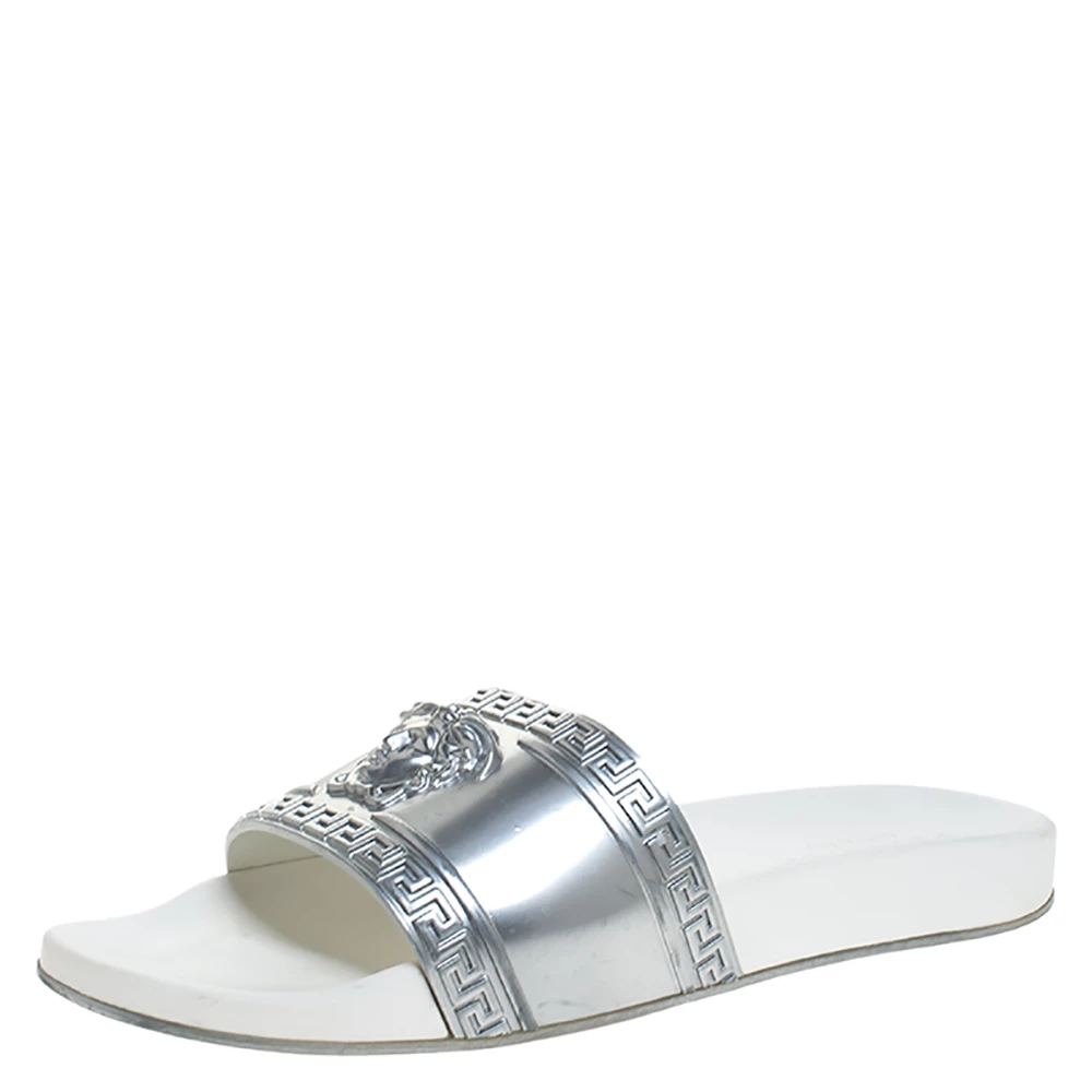 Versace Silver Rubber Medusa Head Slide Sandals Size 43 For Men