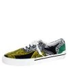 Versace Multicolor Printed Fabric And Suede Trim Low Top Lace Up Sneakers Size 43 For Men