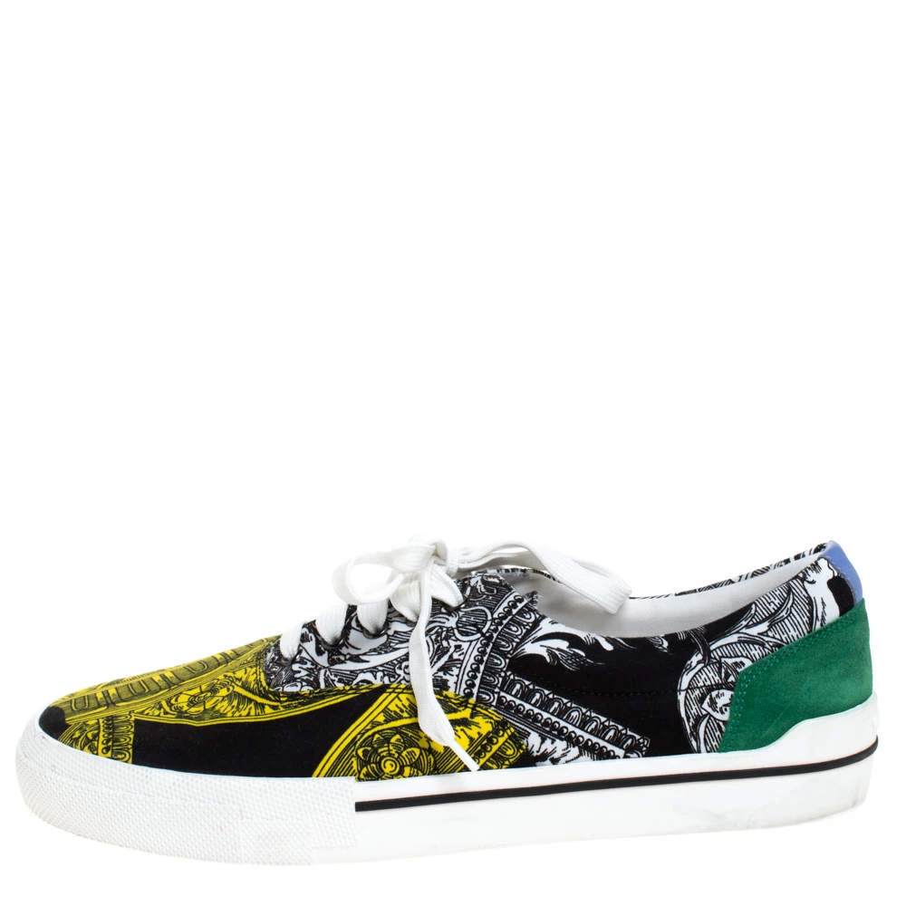 Versace Multicolor Printed Fabric And Suede Trim Low Top Lace Up Sneakers Size 43 For Men - Image 2